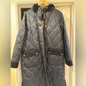 Water Resistant Barbour Quilted Long Navy Coat